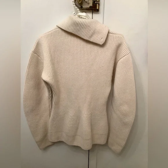 Jil Sander Asymmetric Button Turtleneck Knit Sweater Ivory Long Sleeve Sz 34-S/M - Picture 9 of 16